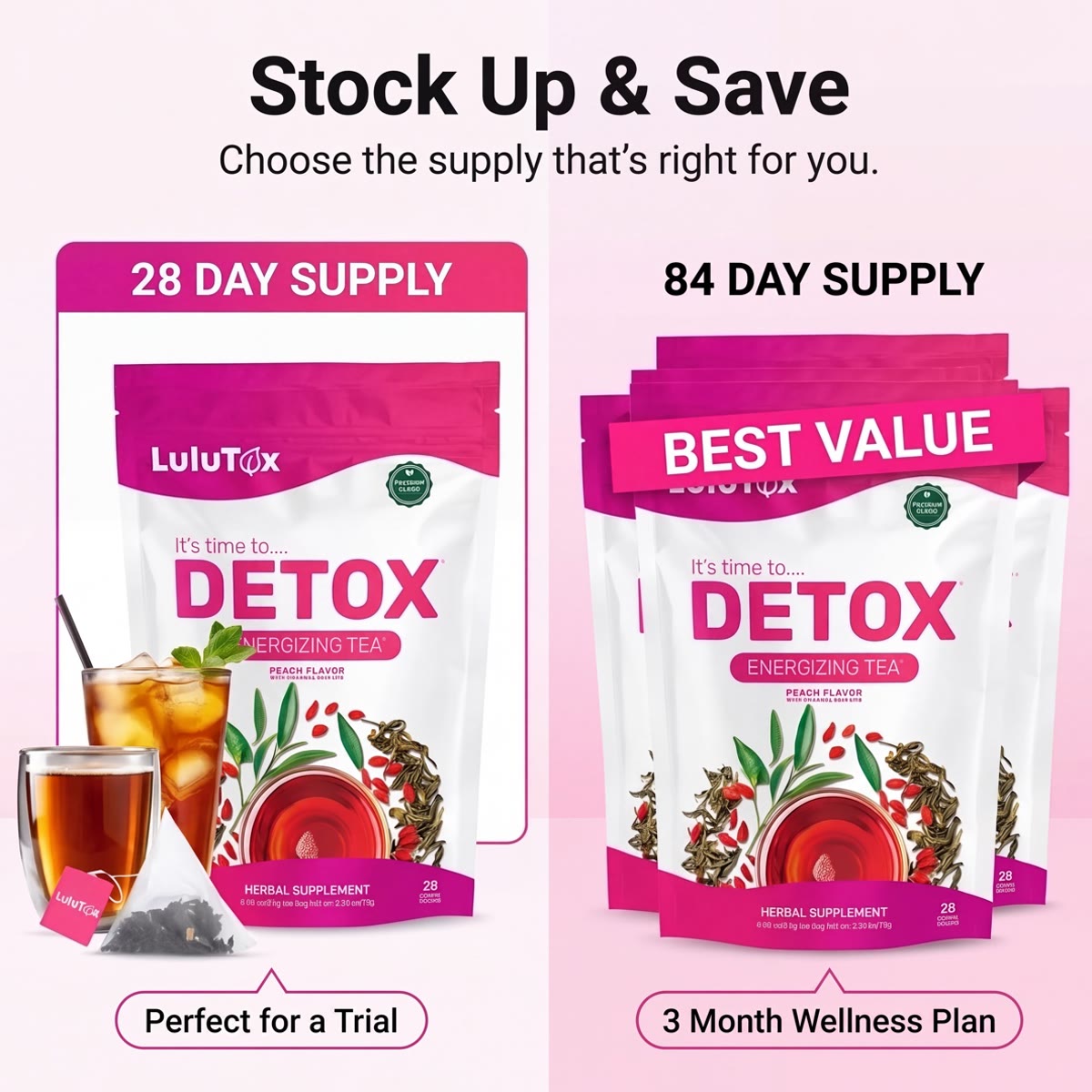 Stock up and save, 28 day and 84 day supply